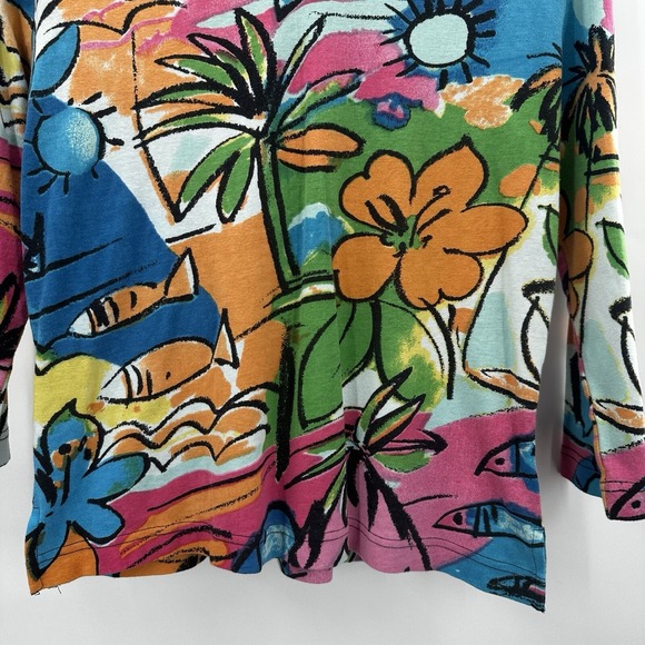 Parsley Sage Shirt Top Womens Small Multicolor Floral Art Tropical Watercolor - Picture 2 of 11